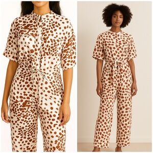 EUC THE KIT. ISSA Java Spot Boxy Cotton Brown & White 100% Cotton Jumpsuit S​​